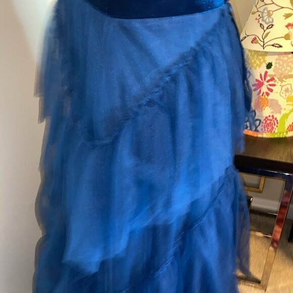 BCBGMAXAZRIA TIERED FLOOR LENGTH GOWN IN POSEIDON BLUE - Picture 8 of 8